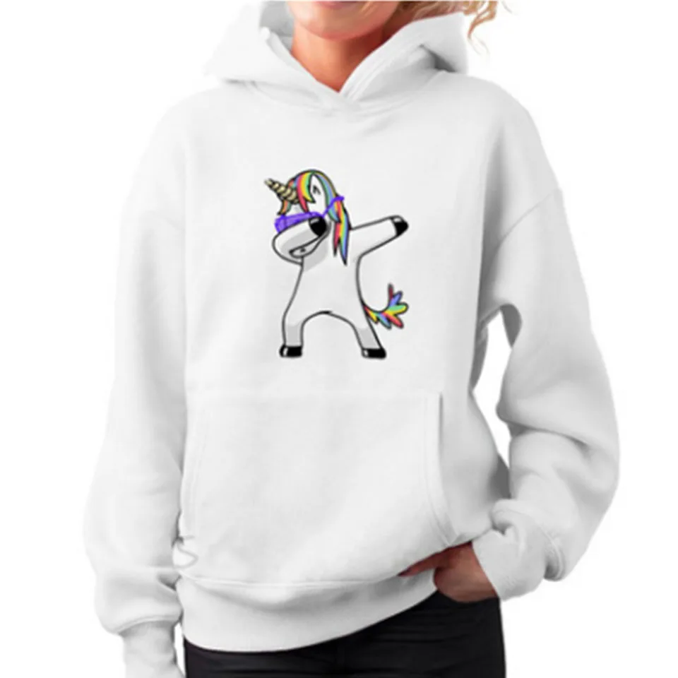 

Rainbow Unicorn Hoodie 2021 Hooded Sweatshirt Printing Korea Fashion Kangaroo Pocket Women Hoodies Drawstring Harajuku Kawaii