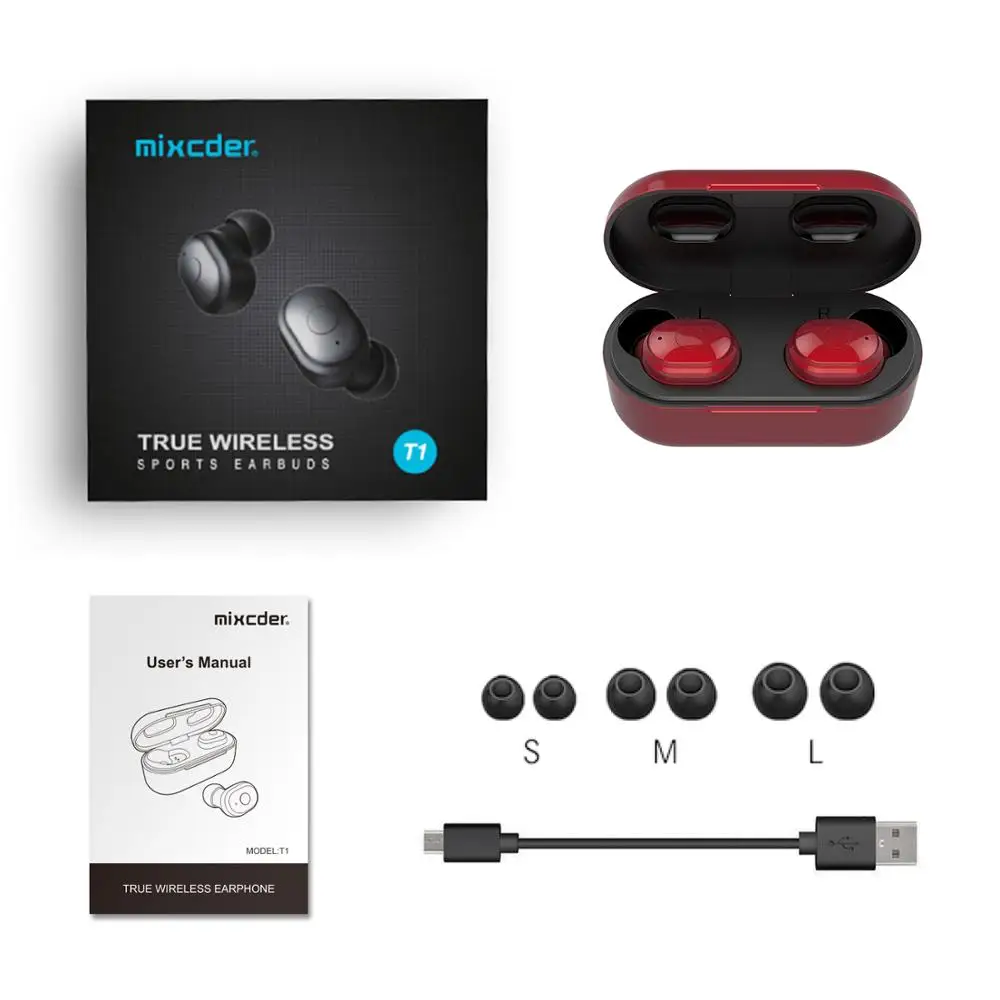 Mixcder T1 Bluetooth Earphone TWS Bluetooth V5.0 Wireless Headphones CVC8.0 Noise Cancelling Sports Headset Handsfree With Mic