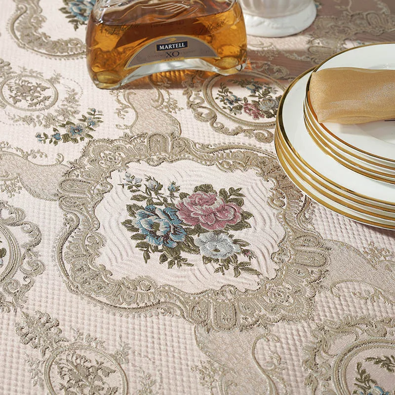 

Europe Round TableCloth table Thicken Embroidered Lace Three-dimensional jacquard Dining Table Cover flower Chair Cover Set