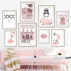 Модные девушки розовый цветок город губы парфюм настенная Картина на холсте постеры и принты для гостиной Декор в скандинавском стиле