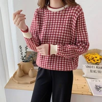 plaid knitted sweater women loose vintage pullover 2021 autumn winter long sleeve female jumpers
