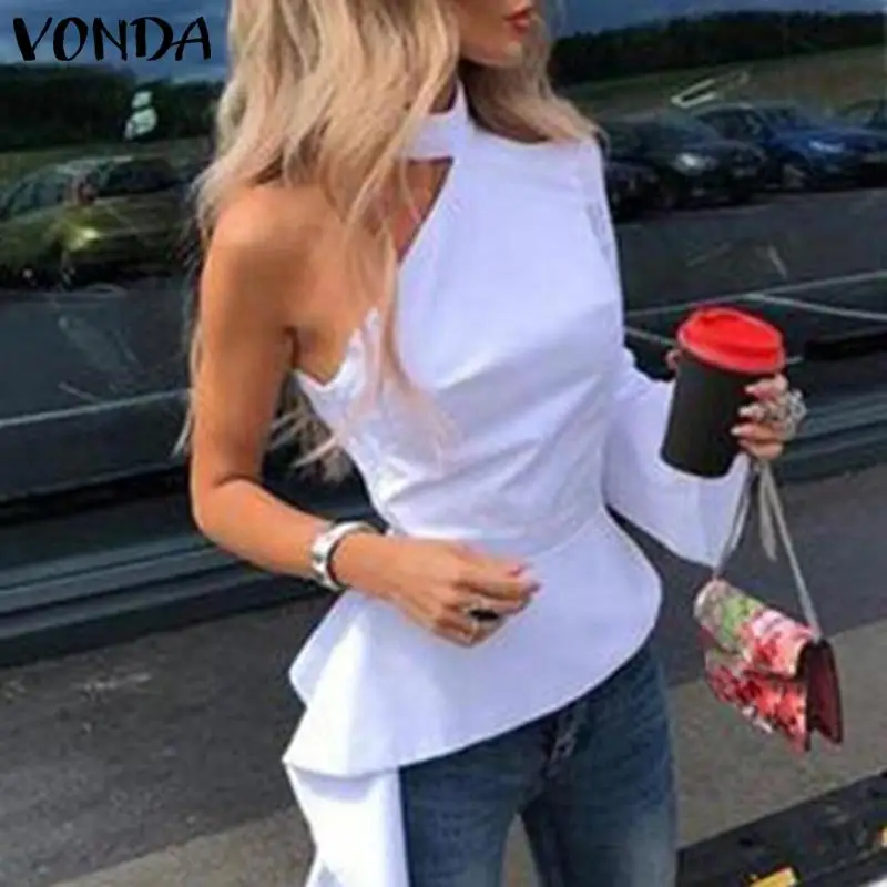 

Повседневная Блузка VONDA, женские сексуальные асимметричные топы на одно плечо, Длинные рубашки для вечерние, офисные Топы 2022, Летние повседн...