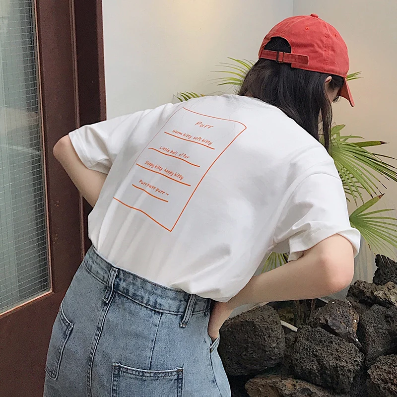 

Short Sleeve T-shirt Women Summer Women Clothes Loose-Fit Korean-Style Fashion Casual Round Neckline T-shirt Women