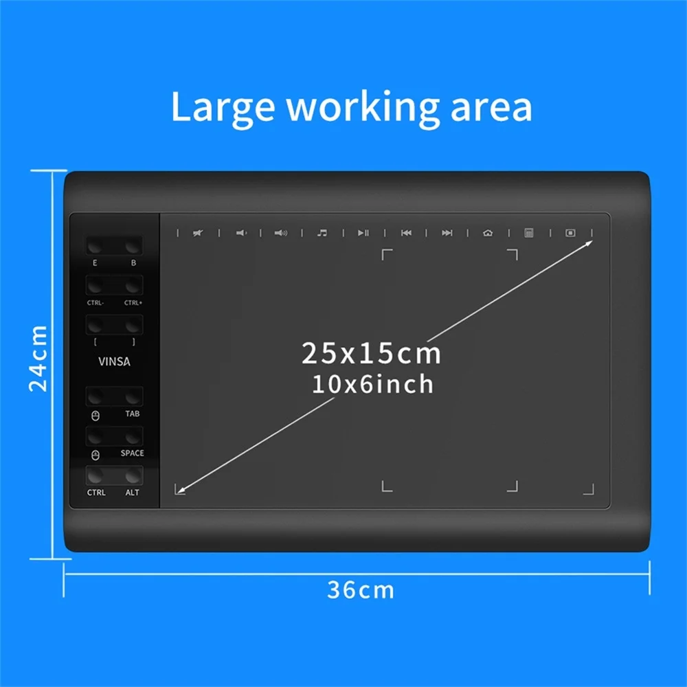 

VINSA Digital Graphic Tablet Graphical Input Digital Tablet Hand-Painted With Battery-Free Pen OSU Game Tablet For MAC PC