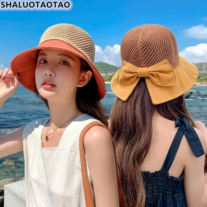 

SHALUOTAOTAO New Fashion Women's Summer Collapsible Mesh Cap Fisherman's Hat Sandy Beach Sun Protection Weave Straw Hats Sunhat