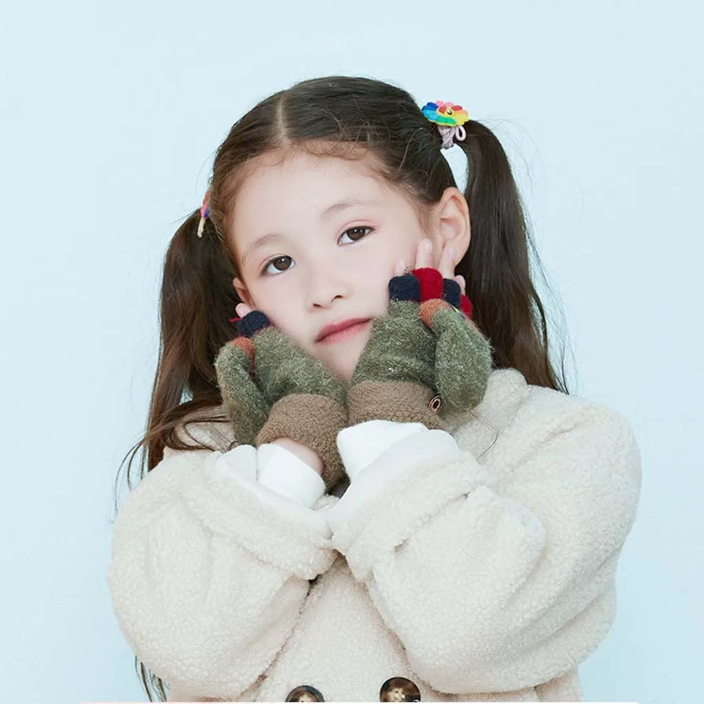 Детские вязаные перчатки зимние теплые митенки с закрытыми пальцами антифриз