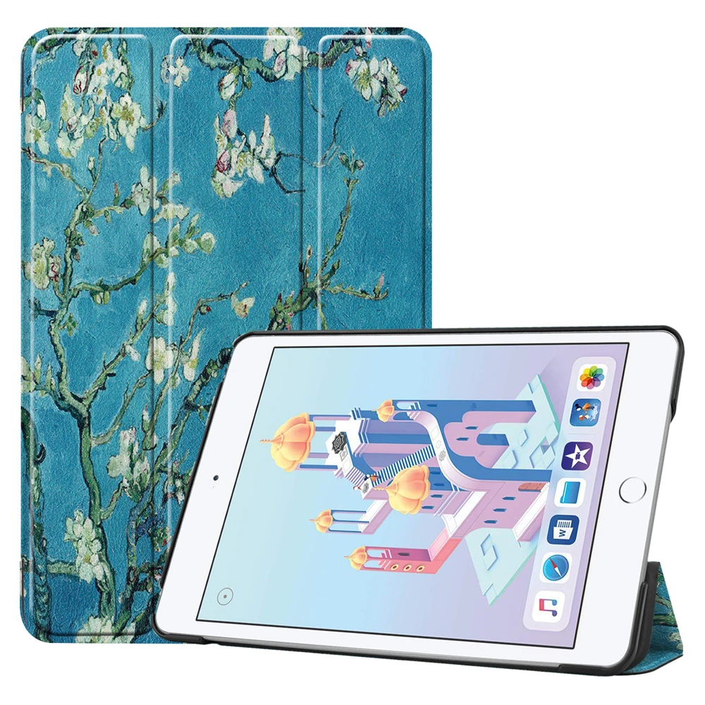 Happy tree Pro Чехол iPad Mini 5 Чехол карандаш держатель Folio Trifold кожа мягкая PU задняя крышка Авто Режим сна/Пробуждение чехол для iPad Mini5 mini4 - Цвет: Happy tree