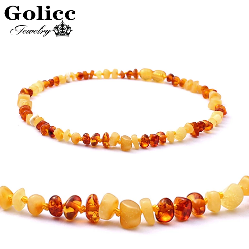 

Golicc Cognac Natural Amber Necklace for Baby Adult Baroque Baltic Amber Beads Jewelry Natural Stone Collar Supplier 7 Colors