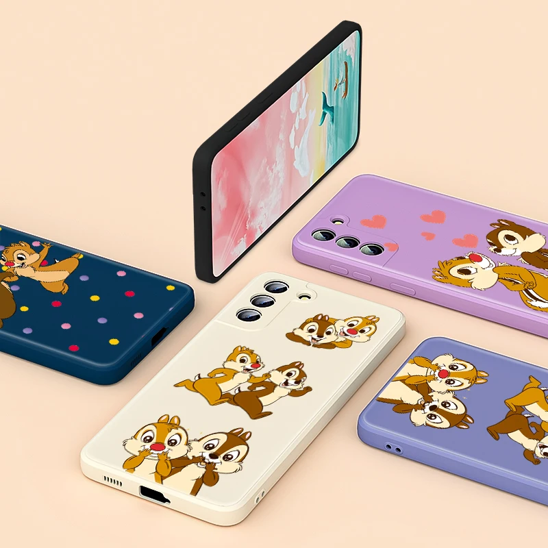 

For Samsung Galaxy Note 20 10 S21 S20 FE S10 Ultra Plus Lite Pro 5G Cute Chip And Dale Liquid Silicone Soft Phone Case