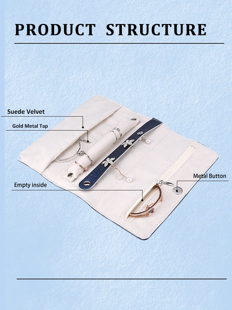 Jewelry Roll Velvet Travel Leather Jewellery Ring Case Organizer Up Pouch