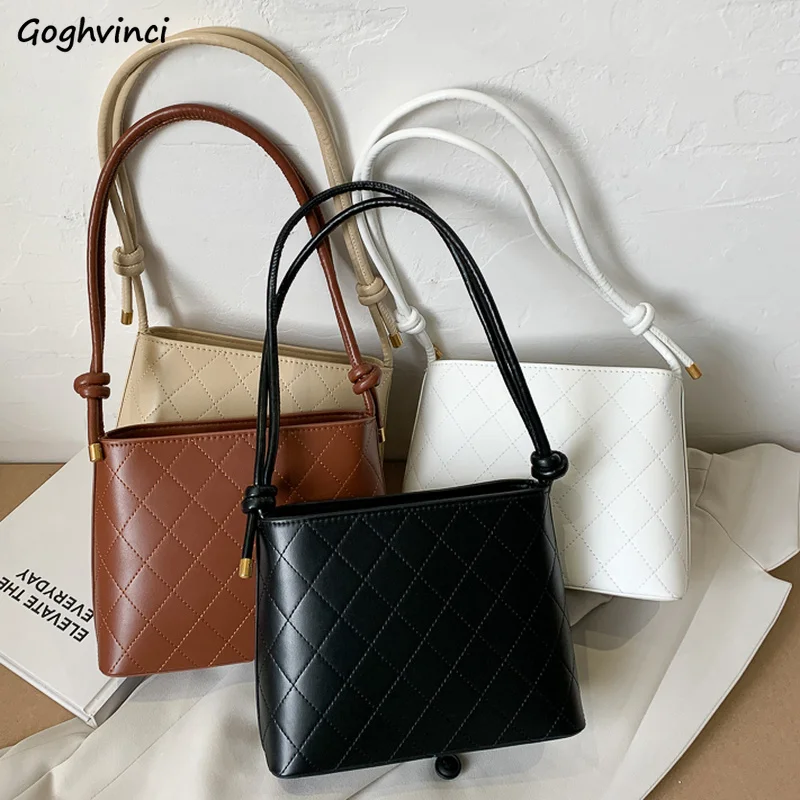 

Diamond Lattice Shoulder Bags Women Solid Fall Winter Vintage Buckets PU Leather Totes Simple Underarm Casual All Match Advanced