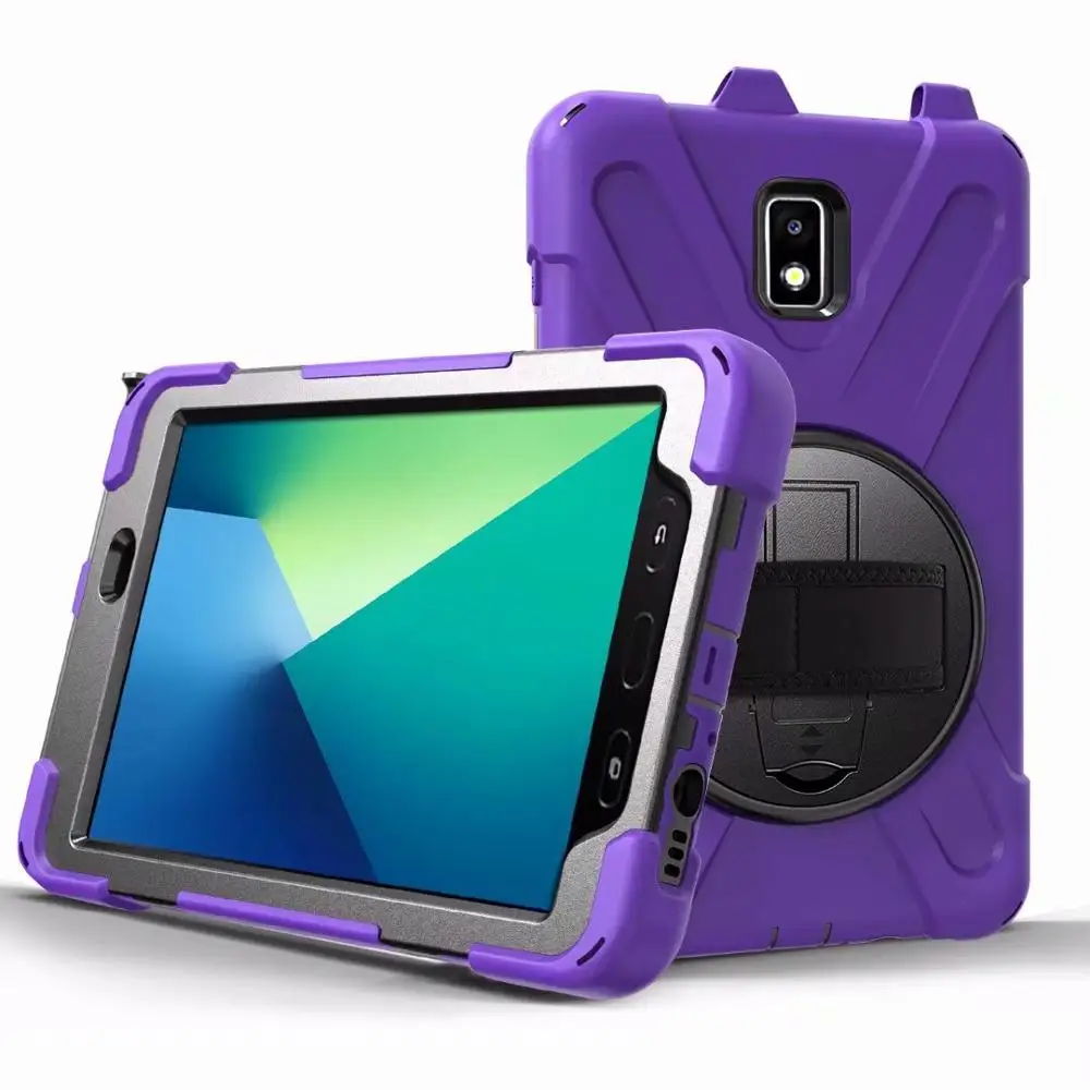 Фиолетовый Сверхмощный силиконовый чехол для Samsung Galaxy Tab Active 2 8,0 T390 T395 SM-T395 Funda наручный плечевой ремень противоударный чехол - Цвет: Фиолетовый
