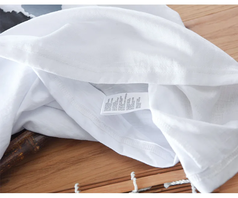 

short Men's o-neck sleeve t-shirt with Creative palm print summer linen cotton casual t-shirt men white breathable tees for men