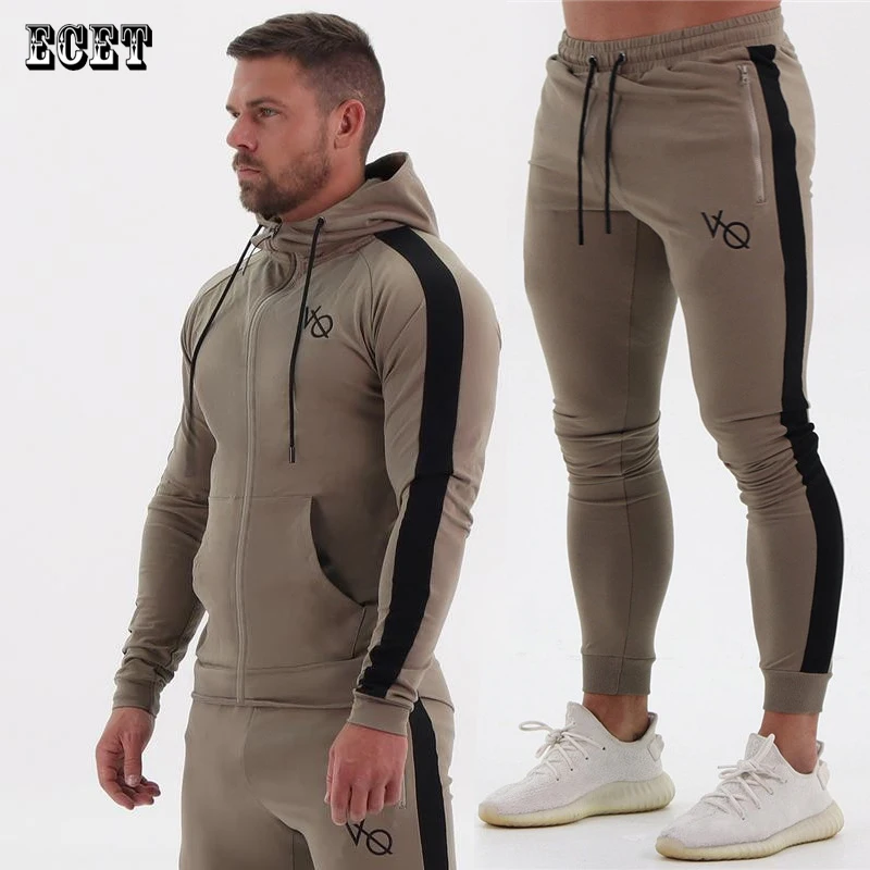 

Spring and Autumn New Cotton Embroidered Men's Suit Casual Zipper Hooded Men's Jacket Fashion Splicing Fitness Sports Trousers