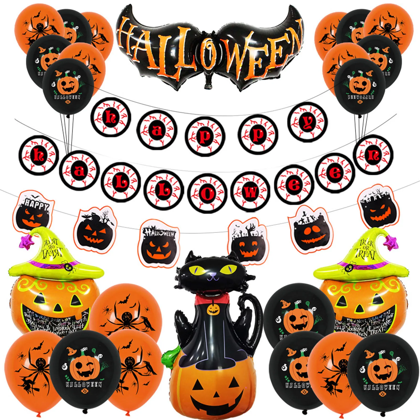 

1 Set Halloween Balloons Kit Wall Sticker with Banner Festival Party Supply Home Classroom Restaurant Deocr