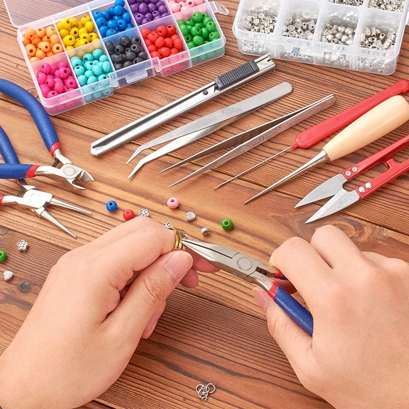 

10Pcs Jewelry Tool Kit Diy Tools Set Equipment for Jewelry Making Repair with Plies Scissor Beading Tweezers and Pins