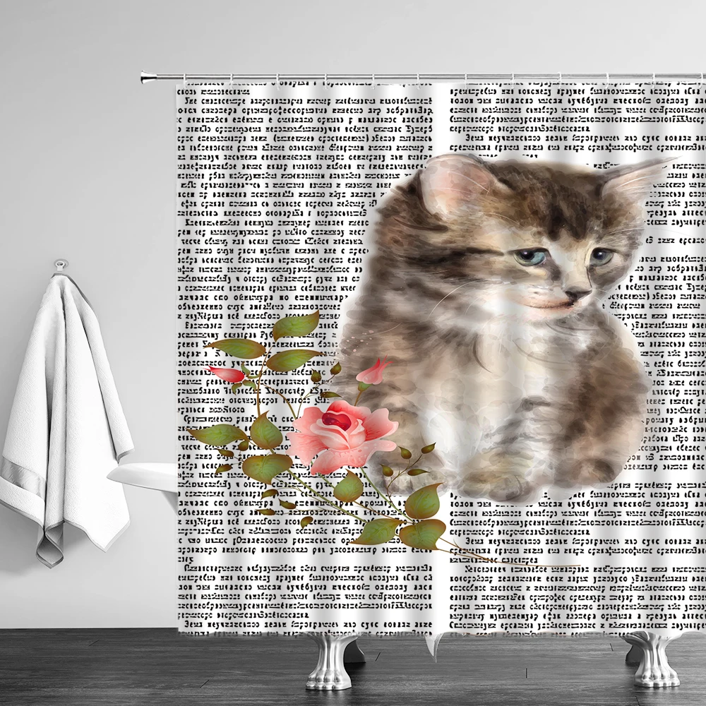 

Hand Drawn Cute Cartoon Animals Cats Dogs Shower Curtain Bathroom Supplies Fabric High Quality Decor With Hooks Cloth Curtains