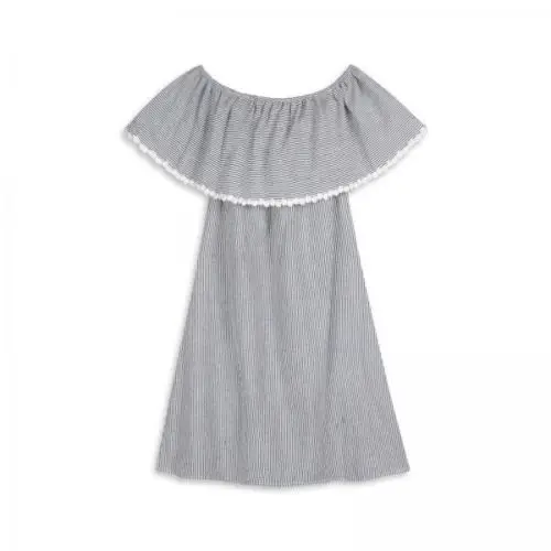 Новинка летнее платье для мамы и дочки черно-белое в полоску с оборками открытыми