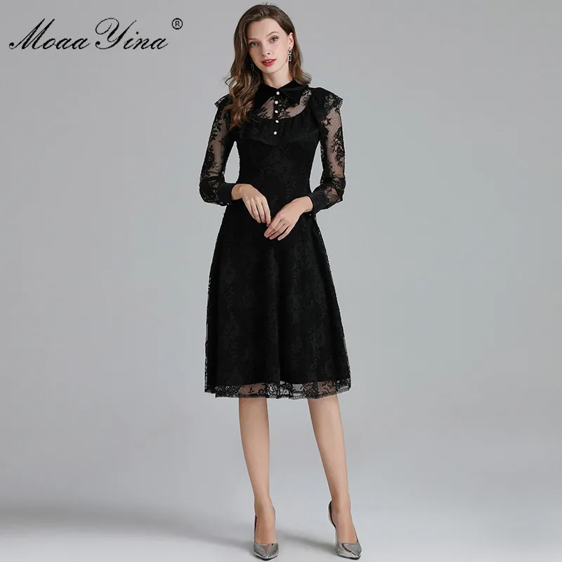 MoaaYina модное дизайнерское подиумное платье Весна Лето Женское с длинным рукавом