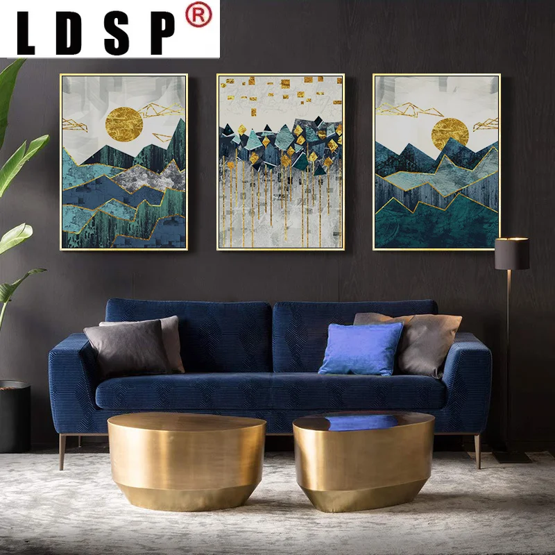 

LDSP Abstract Golden Sunrise Mountain Landscape Impressionist Wall Art Canvas Painting Poster Picture Living Room Home Decor