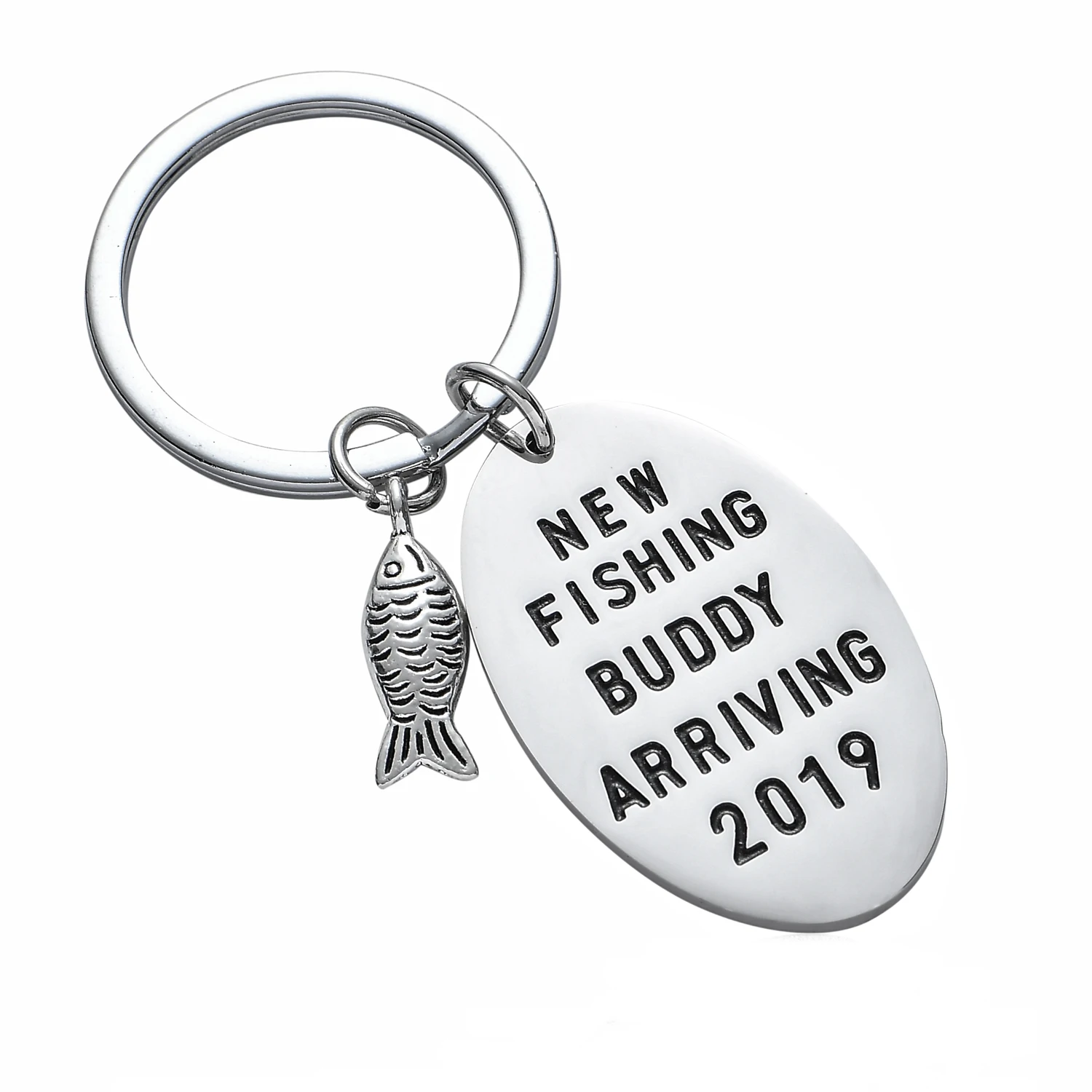 

12PC New Fishing Buddy Arriving 2019 Fish Stainless Steel Charm Keychains Pregnancy Announcement Dad Men's Grandpa Gift Keyrings