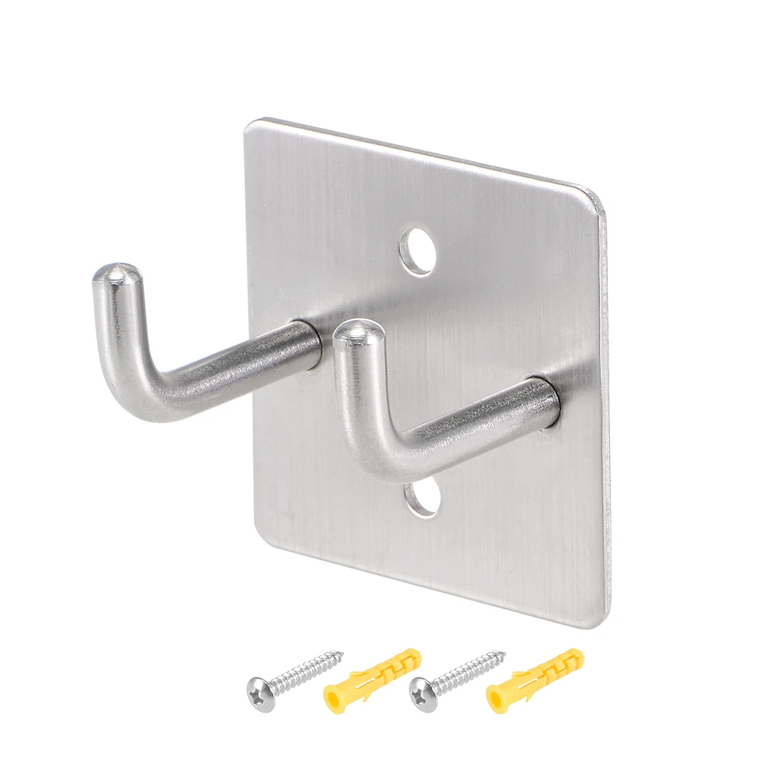 uxcell Double Hook Wall Mount Square Base Hanger Stainless Steel Hooks, 45x45mm for Jackets, Coat, Bathrobes, Towels 2Pcs