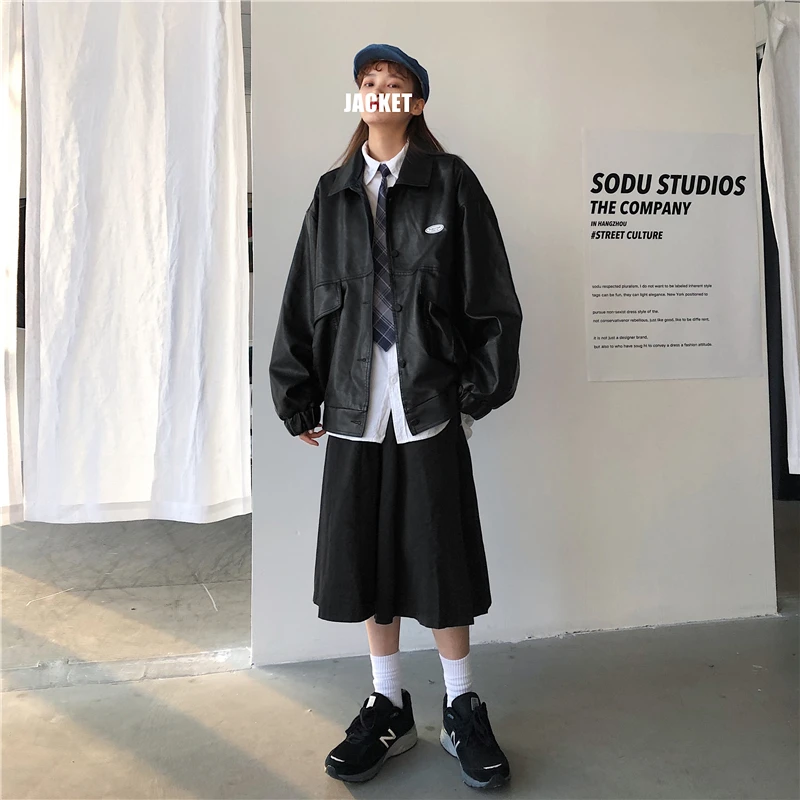 

2020 Men's Pu Long Leather Trench Russian Bomber Motorcycle Jacket Loose Work Clothes Coat Student Male Black Outerwear S-XL