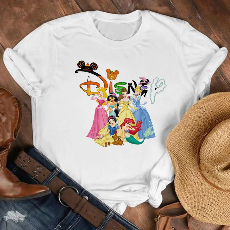 

Kawaii Disney Princesses T-shirts Women Harajuku Streetwear Tshirts Cute Cartoon Loose White T Shirt Lady Aesthetic Y2k Tops Tee