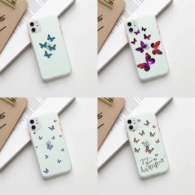 

Beautiful Butterfly Camera Protection Bumper Phone Case For iPhone11 12Pro XS X 8 7 Plus Max XR Translucent Matte Back Cover
