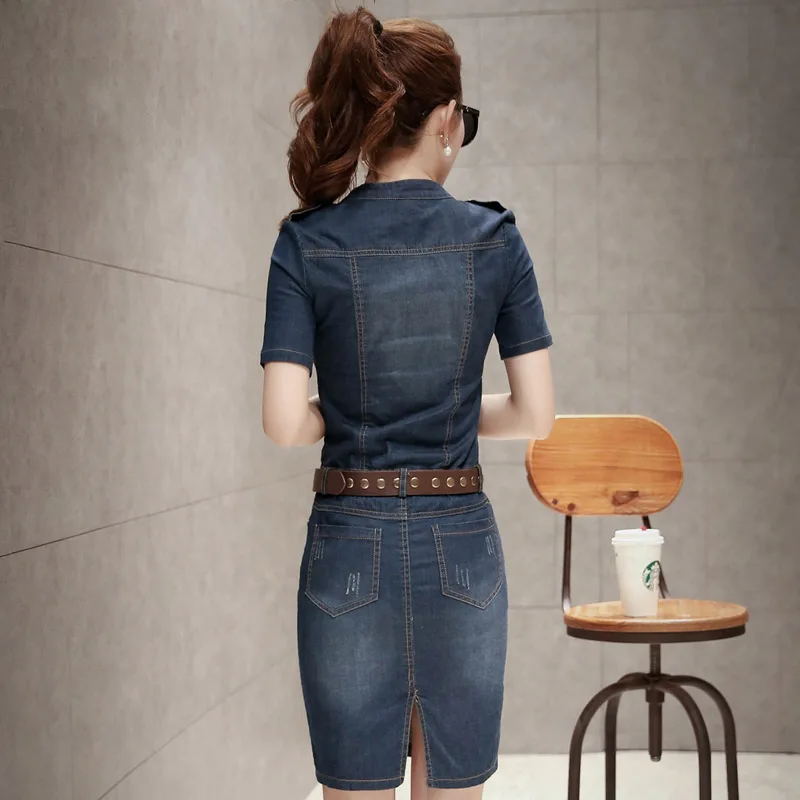

Denim Dress Women 's 2021 Summer Youth V-Neck Short Sleeve Midi Dress