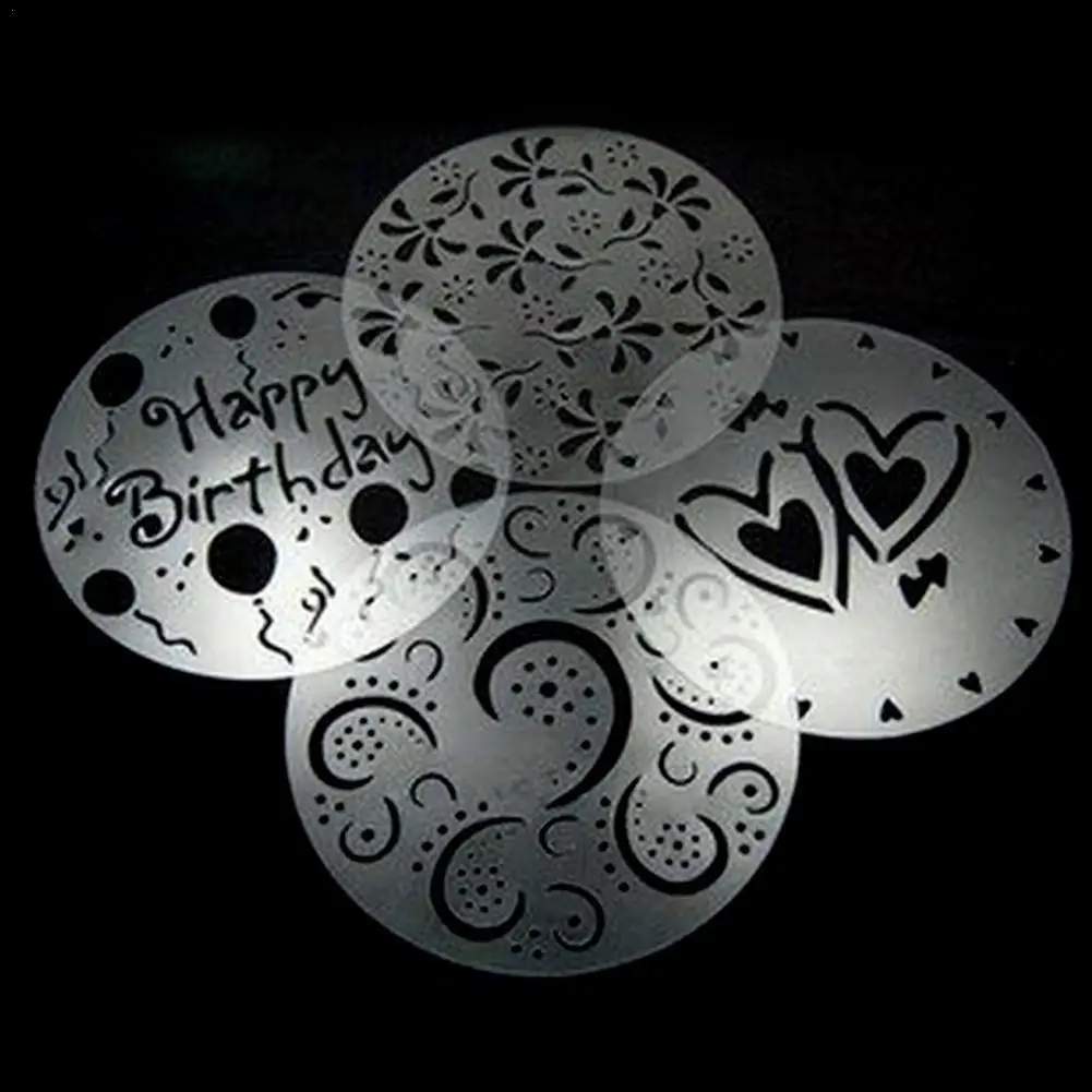 

4pcs/set Birthday Cake Spray Mold Cake Mold DIY Baking PP Tool Tools Decor Tiramisu Heart Flower Screen Printing Q3A8 Coffe R1I0