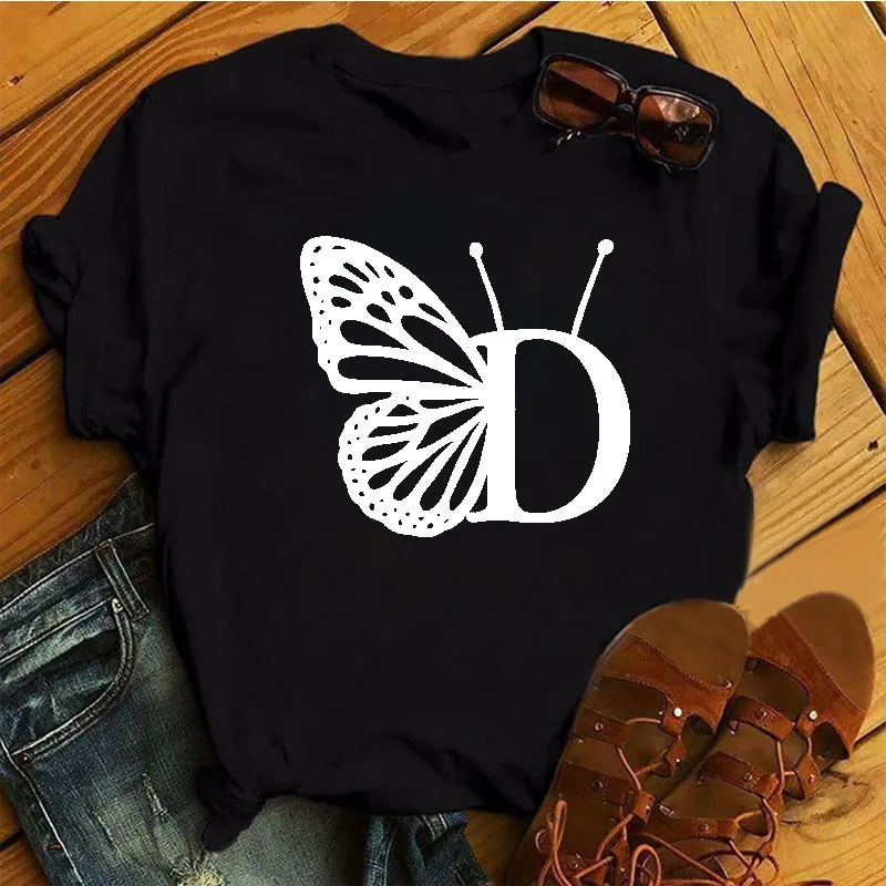 Новые женские топы с круглым вырезом принтом бабочки и надписью индивидуальным