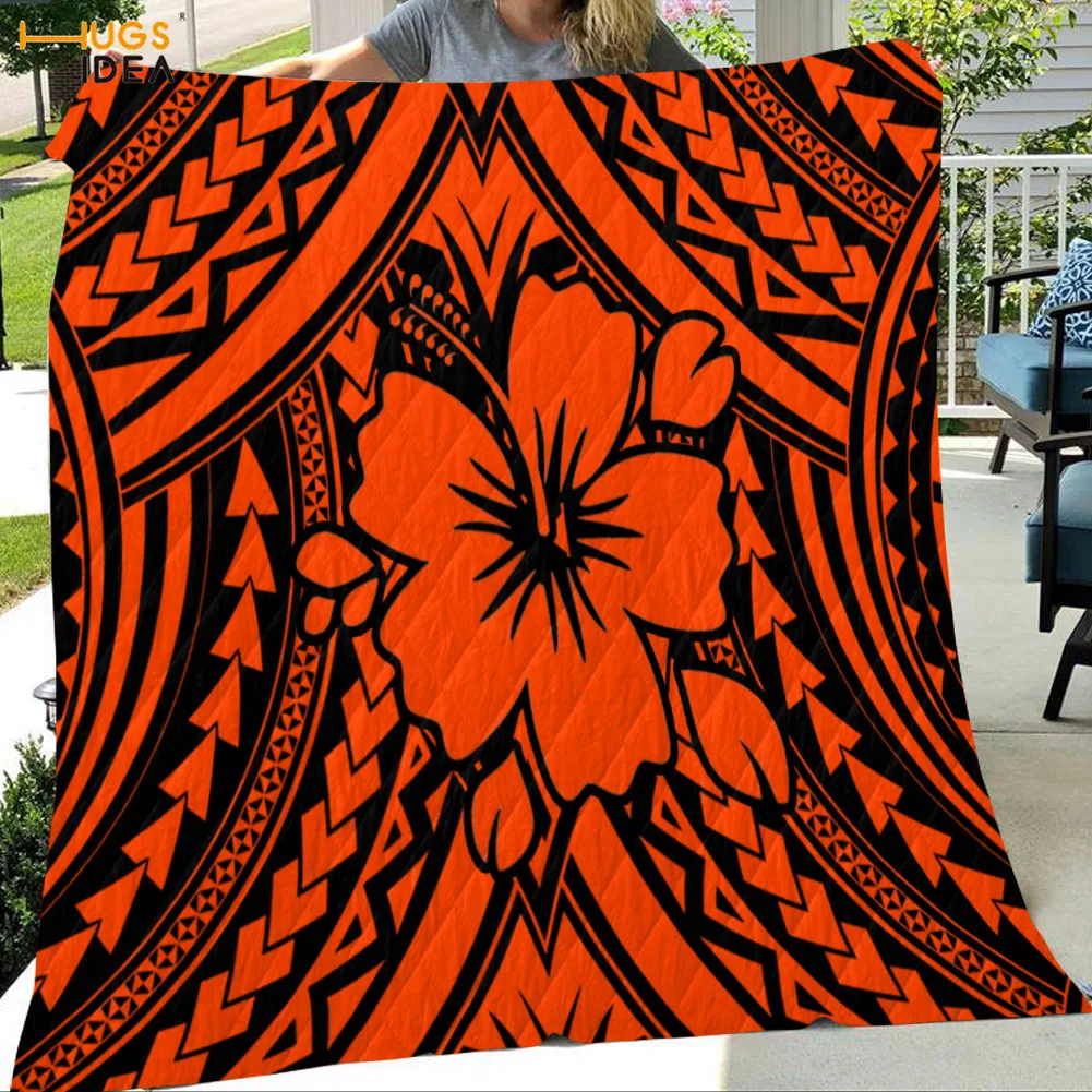 

HUGSIDEA Orange and Blue Hibiscus Design Home Bedding Sheet Quilt Air Conditioning Warm Sleep Blanket Washable Soft Quilts New