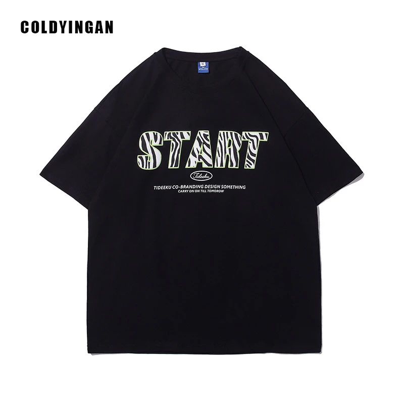 

ColdYingan Oversized T-shirt Hip Hop Men T Shirt Retro Zebra Print Letter Top Bts Foam Loose Short Sleeve Streetwear T-shirt Men