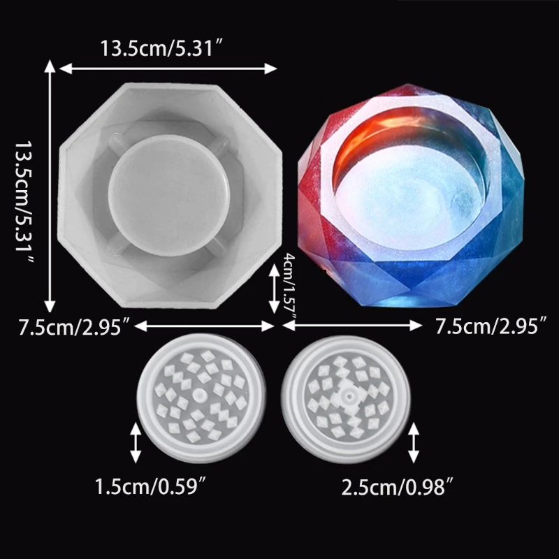 

2021 New DIY Round Ashtray Mold with Herb Grinder Resin Casting Mold Home Decoration
