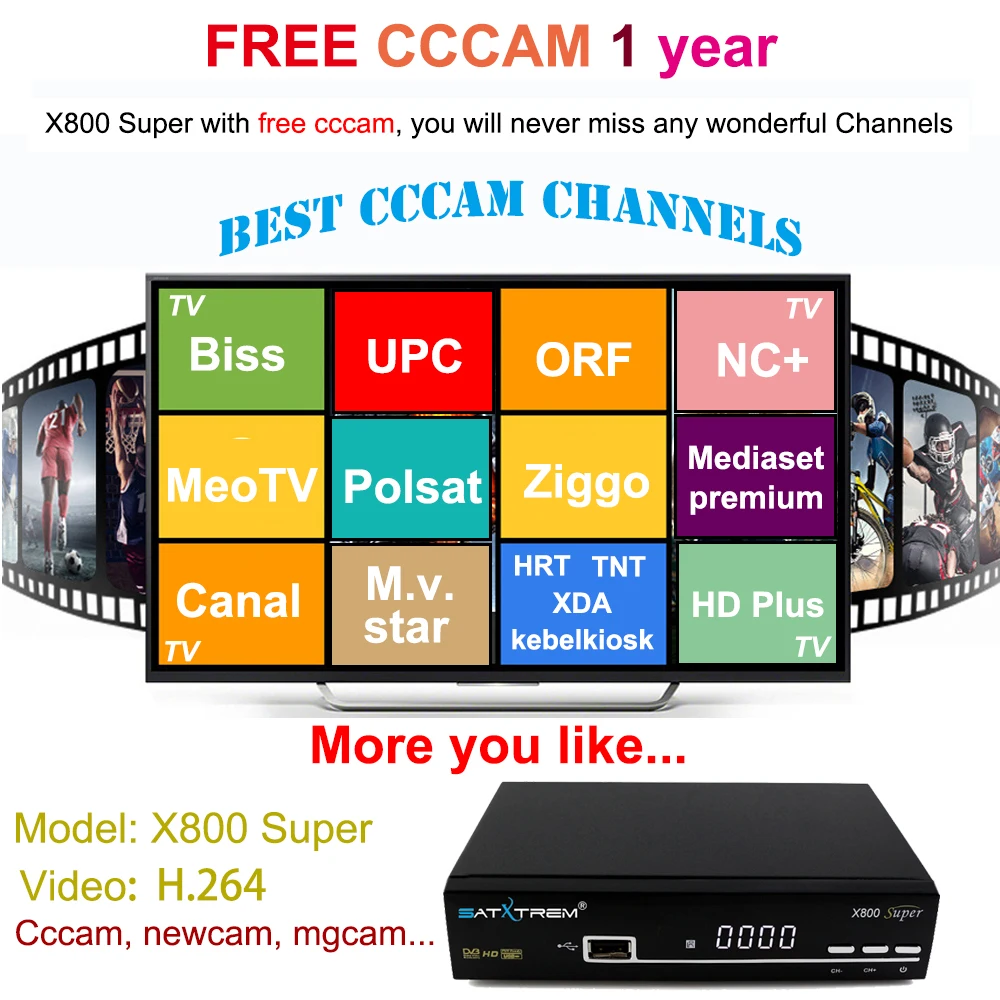 Satxtrem рецептор X800 супер спутниковый ТВ приемник декодер формата HD DVB-S2 поддержка lnb+ Европа cam 8 линий на 1 год Испания ТВ приставка