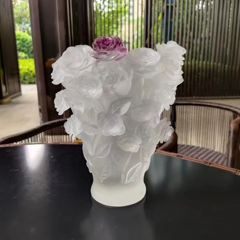 

Easten Luxury Color Glazed Vase Figurines Decoration Home Livingroom Exquisite Flower Crystal Art Office Desk Ornaments Crafts