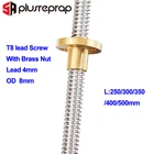 Свинцовый винт T8 OD 8 мм шаг 2 мм вывод 4 мм длина 300 мм 400 мм 500 мм Резьбовые стержни с латунной гайкой для 3D принтера Reprap Z Axis