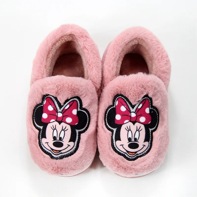 Disney/Детская Хлопковая обувь; Новинка года; зимняя теплая хлопковая обувь для мальчиков и девочек; меховая хлопковая обувь; тапочки для родителей и детей; Микки Маус
