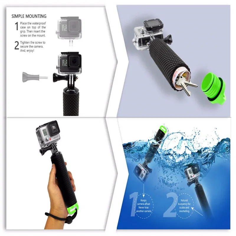 Водонепроницаемый плавающий ручной захват для Gopro Hero 7 6 5 Xiaomi комплект экшн-камеры с наручным карабин с ремешком для водная Спортивная камера