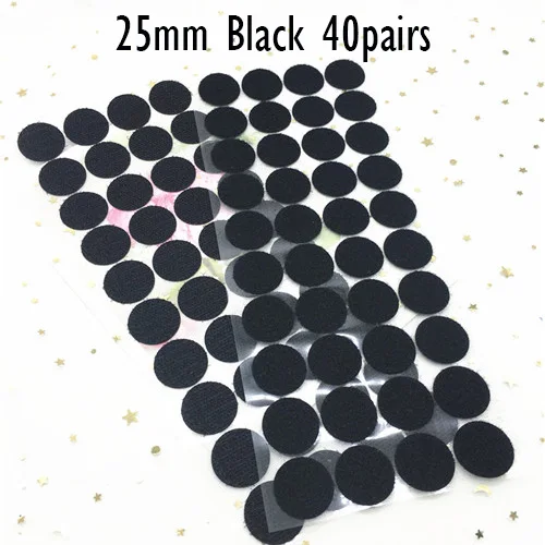 Black 25mm 40Pairs 10/15/20/25/30 мм самоклеящаяся крепежная лента на застежке-липучке, сильный клей Magic Стикеры белая дисковая черные монеты на застежке-липучке лента для домашнего Применение - Цвет: Black 25mm 40Pairs
