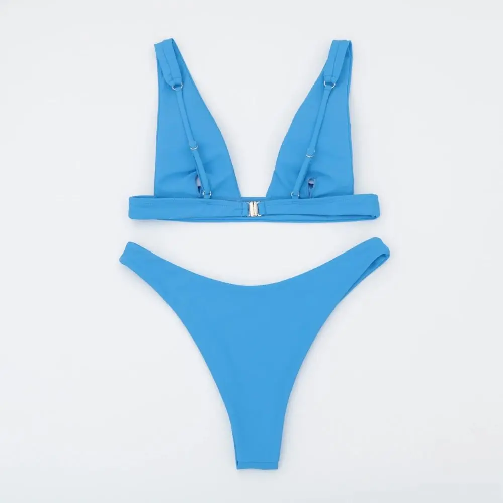 

Sexy Women Bikini Summer Deep V Solid Push Up Micro Swimsuit Beach High Waist Two Piece Brazilian Swimwear Bathing Suit