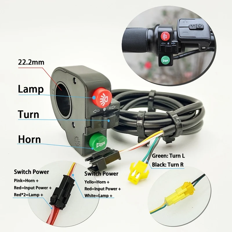 

12V-80V LED Front Light with Built-in Horn 36V-60V 5W Rear Light with Brake and Turn Function Switch for Electric Bike