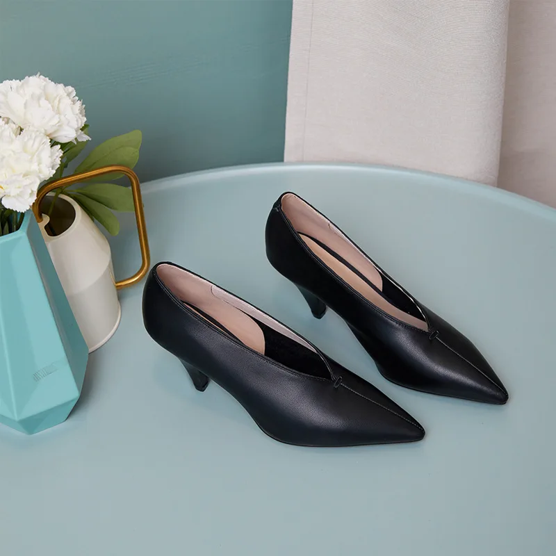 

single women's work high-heeled autumn leather thin heel shoes four seasons