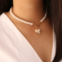 doreenbeads fashion copper pearl necklace for women accessories gold color white heart elegant jewelry 40cm long 1 piece