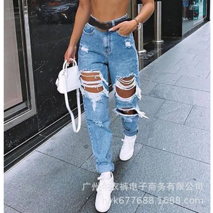 

Women's jeans spring straight-leg pants urban casual washed mid-waist denim blue trousers women
