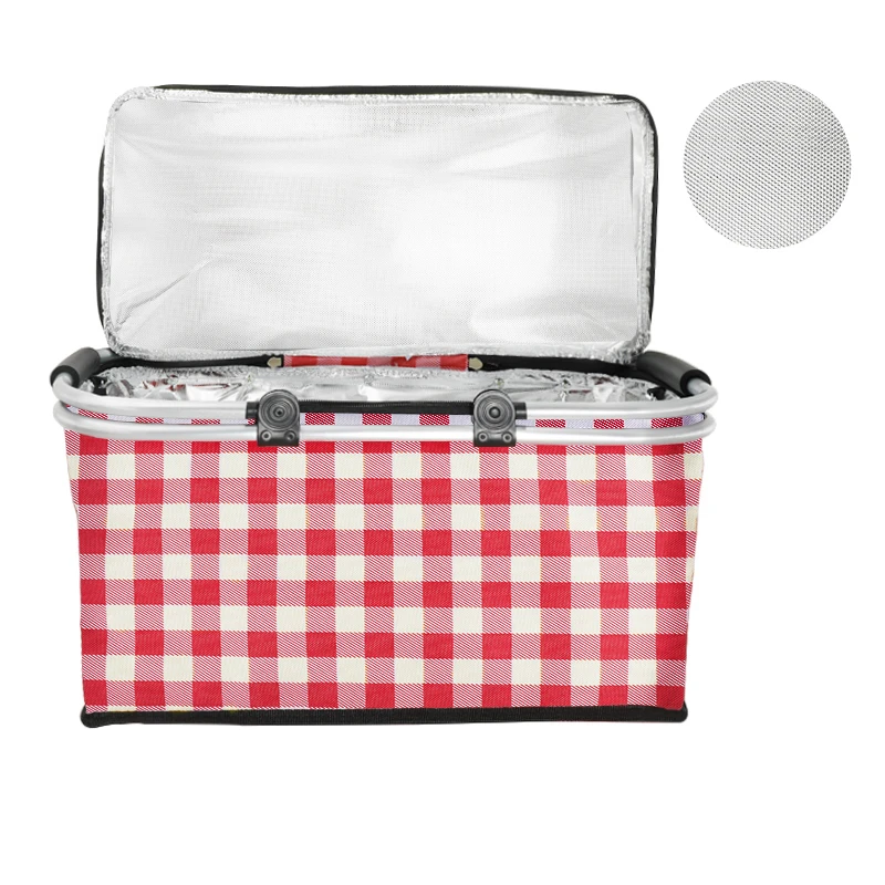 

Insulator Basket Outdoor Picnic Basket Ins Mat Folding Vegetable Basket Outing Picnic Supplies Full Set Net Red Basket Basket