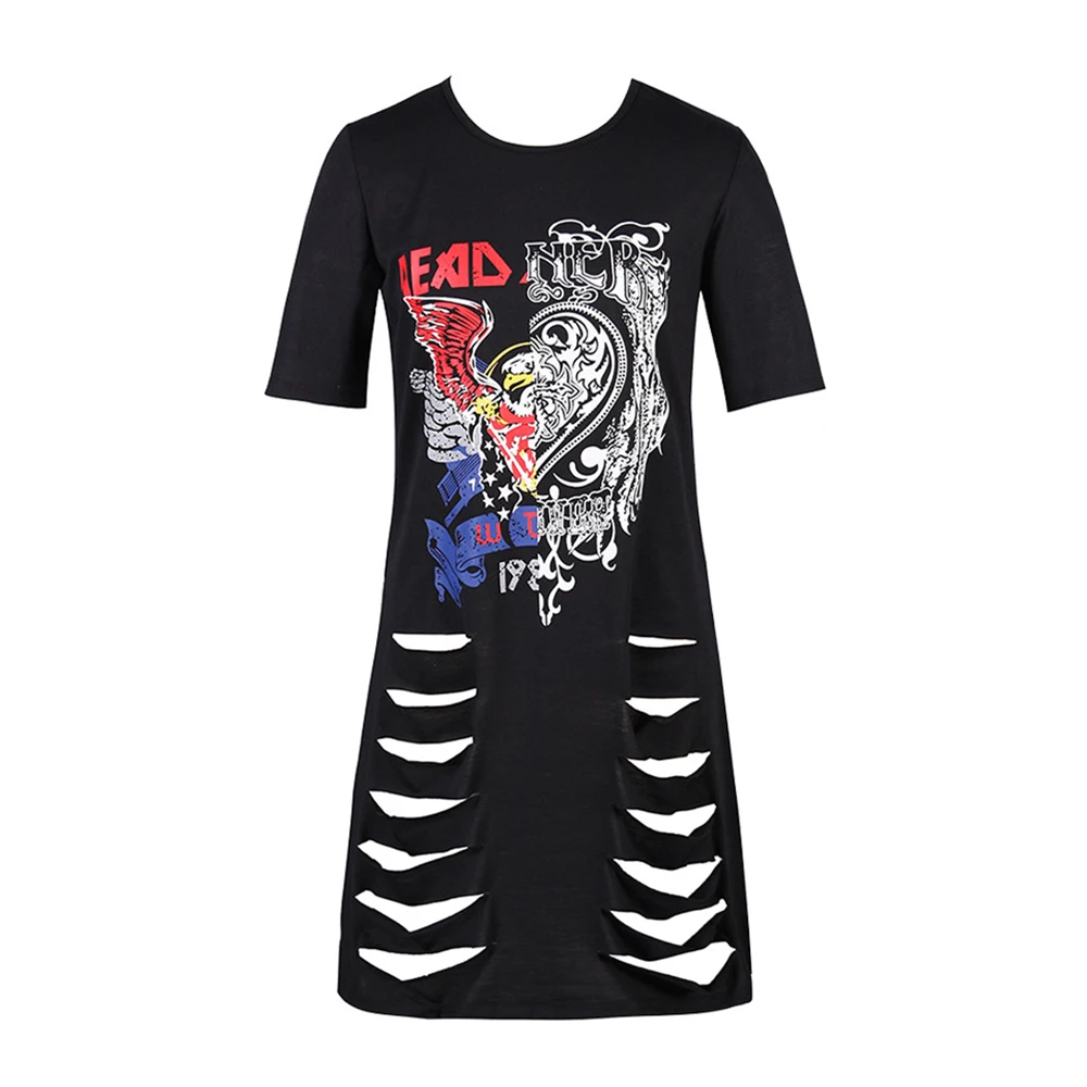 Модное рваное мини-платье для женщин на каждый день панк готический черный