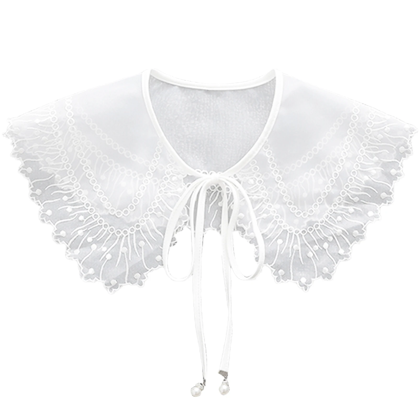 

Милая рубашка с круглым вырезом для женщин и девушек, ложный воротник, модные аксессуары, кружевной топ с вышивкой, повседневная одежда со с...