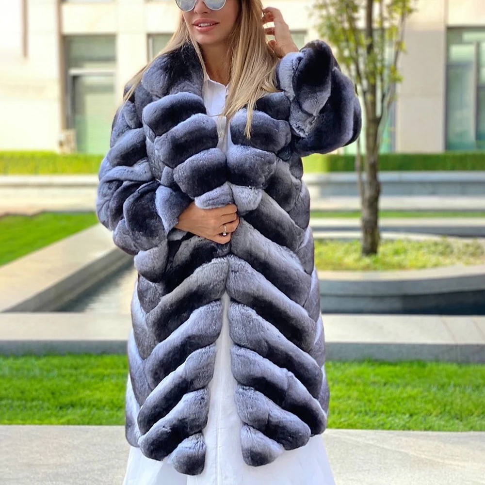 90cm Long Natural Full Pelt Rex Rabbit Fur Coats for Women 2022 Winter New Real Rex Rabbit Fur Coat Outwear Woman Natural Fur